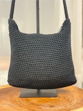 The Sak Black Crochet Shoulder Bag Woven Purse EUC (10”x10”)